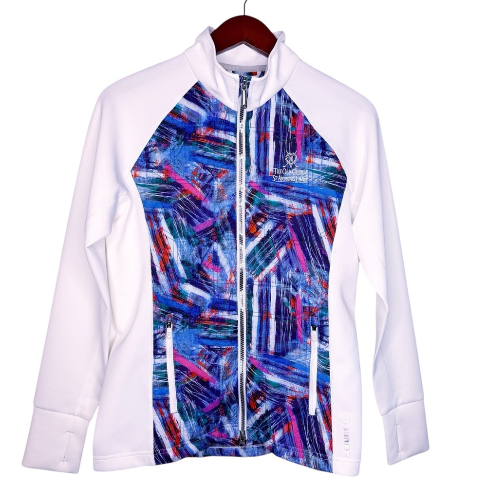 SUNICE “St. Andrew’s Links” Logo Quilted Zip Front Golf Jacket Size Small